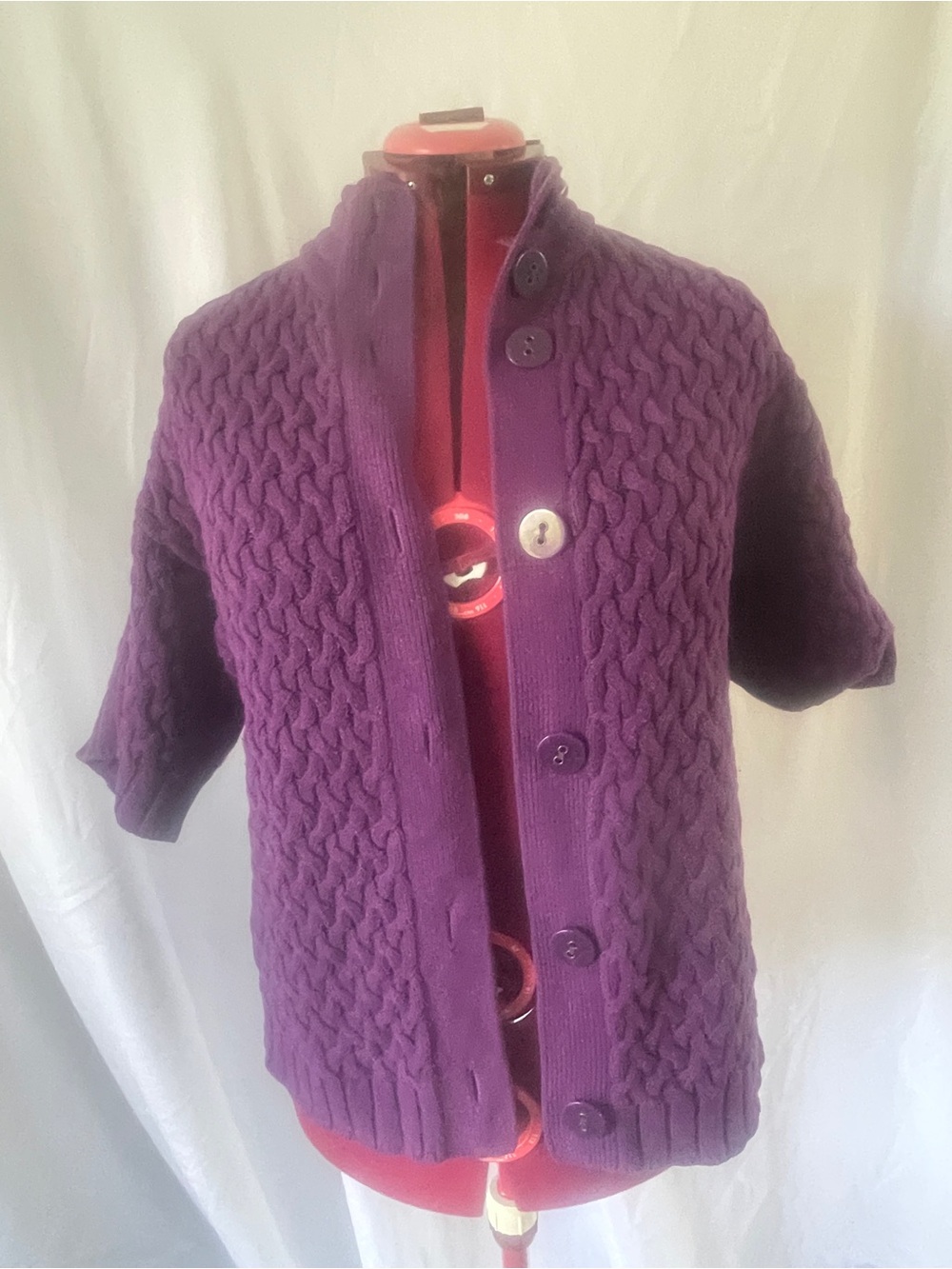 Denver Hayes Purple Cable Knit Button-Front Cardigan